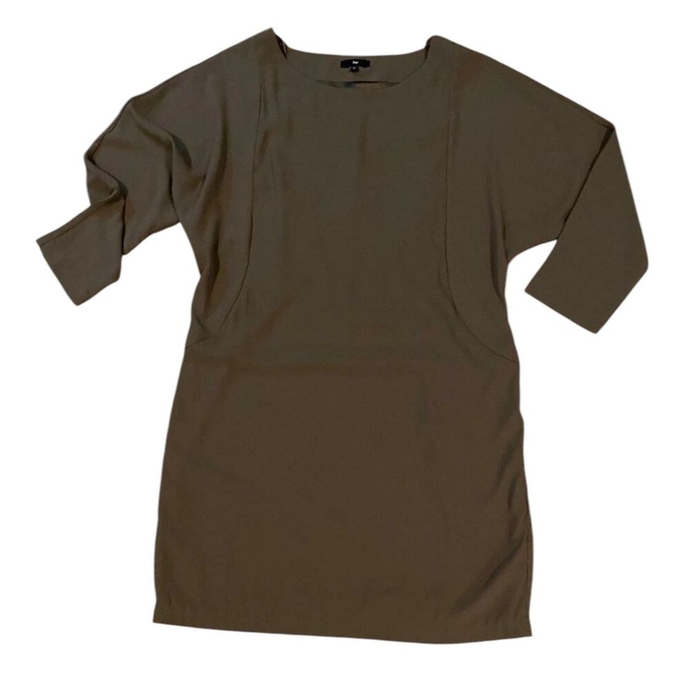 GAP Chiffon Shift Dress Cut Out Back Taupe Brown Dolman 3/4 Sleeve Sz M